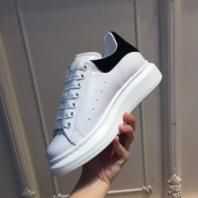 High Quality Women White Shoes Size 34-44 Spring Lovers Genuine Leather flats shoes Women White Casual Shoes Alaxander