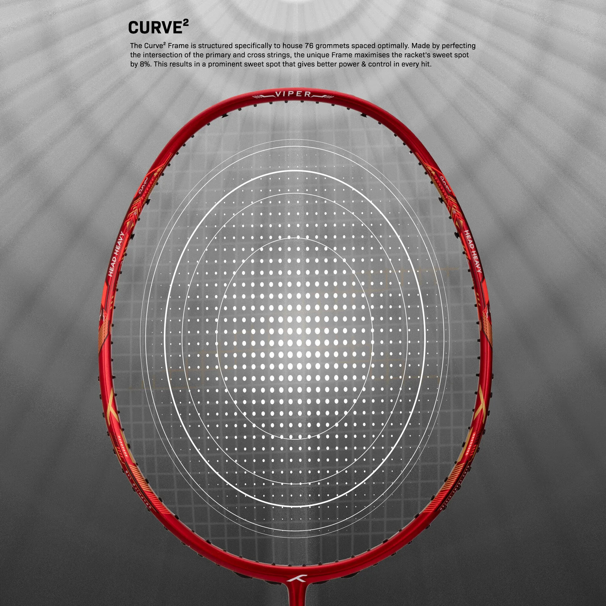 Hundred VIPER 9000 High Speed Striker Unstrung Badminton Racquet (Red / White)