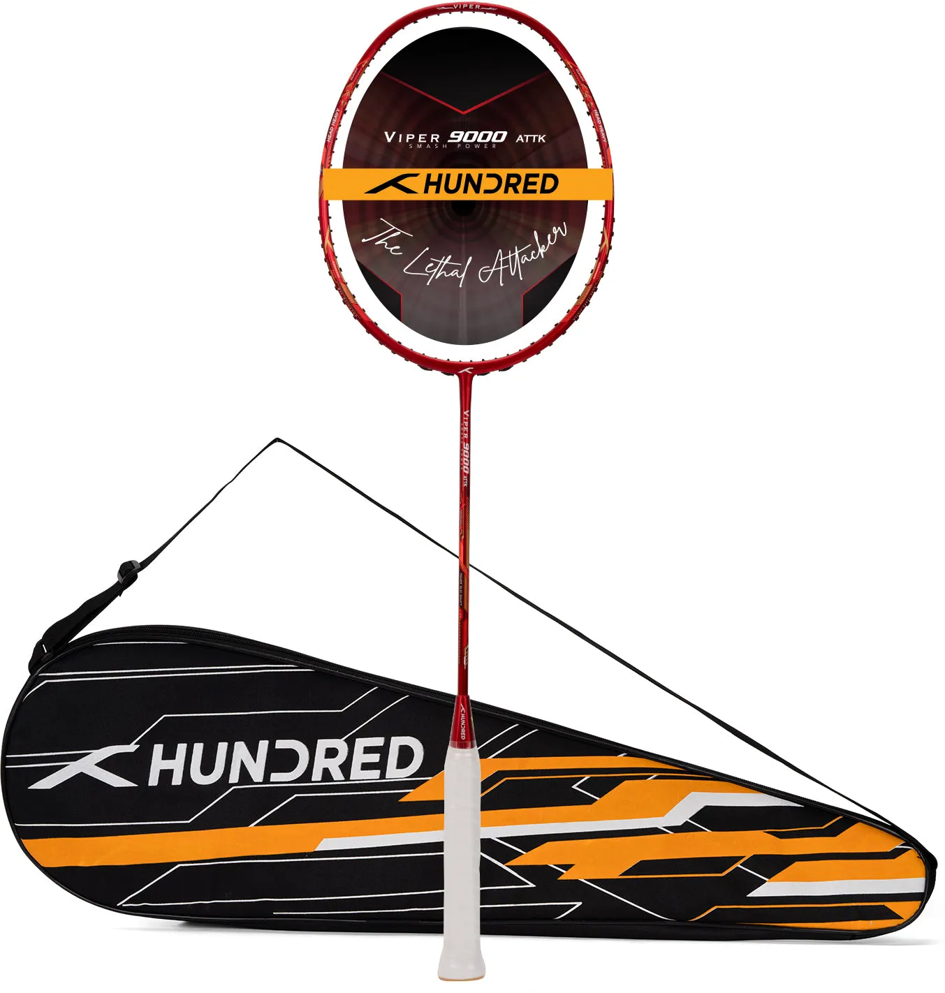 Hundred VIPER 9000 High Speed Striker Unstrung Badminton Racquet (Red / White)