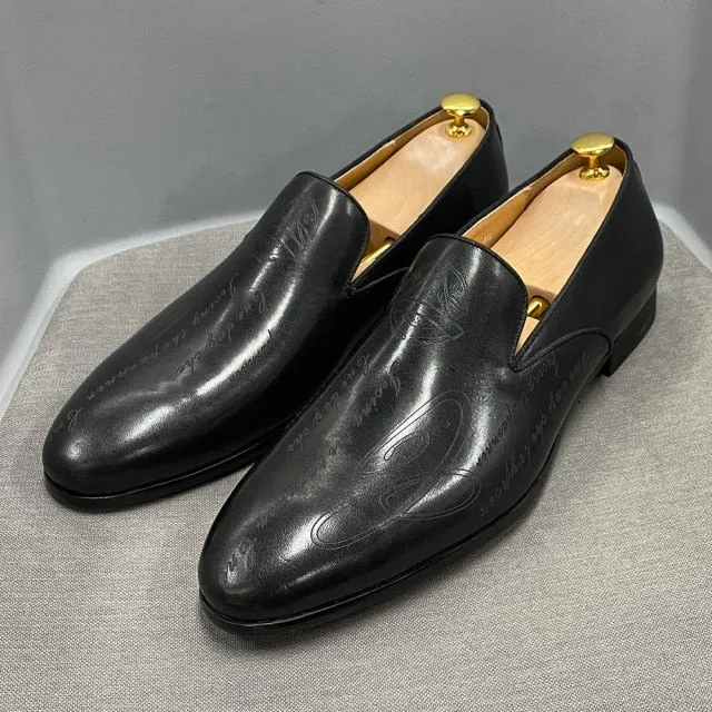 Italian Hand Painted Letter Leather Loafer Shoes