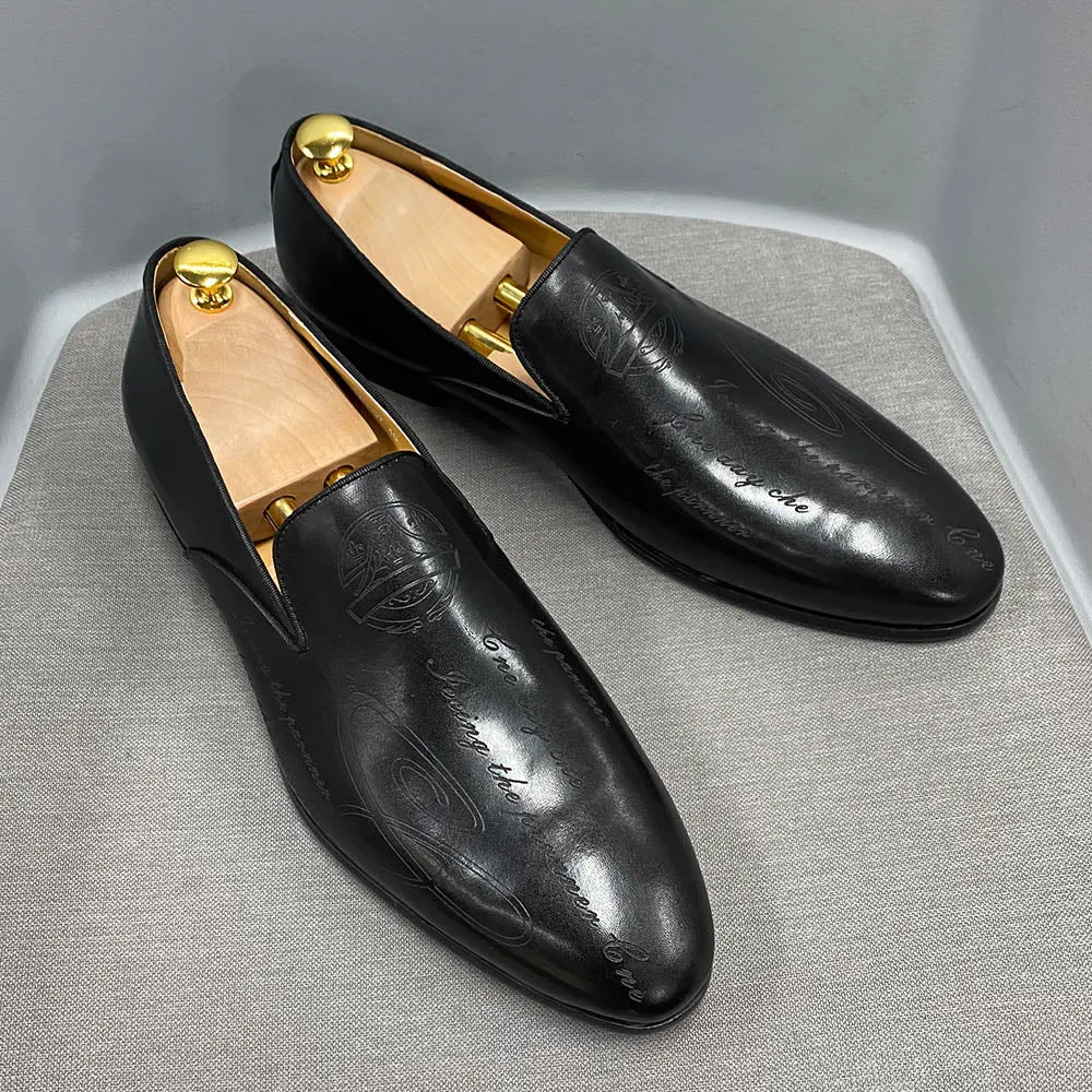 Italian Hand Painted Letter Leather Loafer Shoes