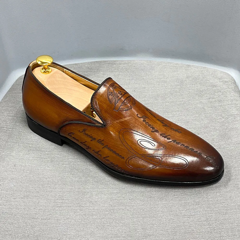 Italian Hand Painted Letter Leather Loafer Shoes