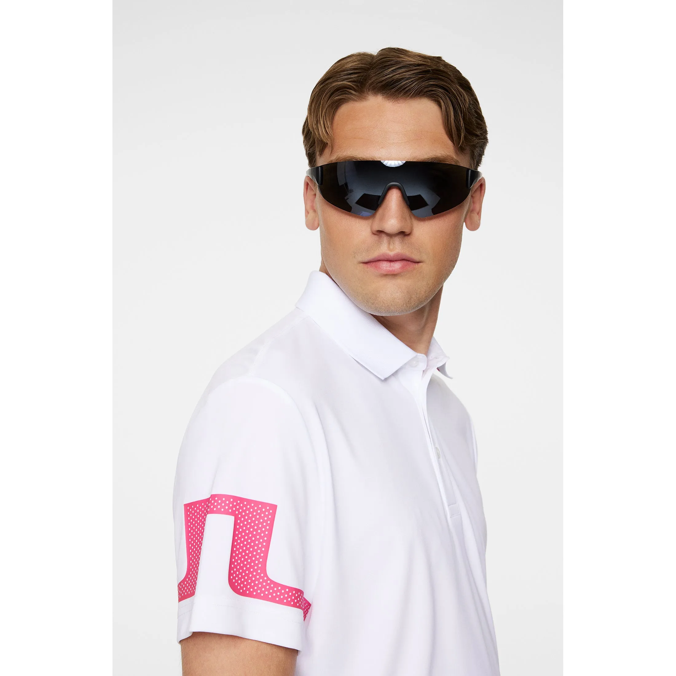 J.Lindeberg Heath Regular Fit Golf Shirt - White/ Pink