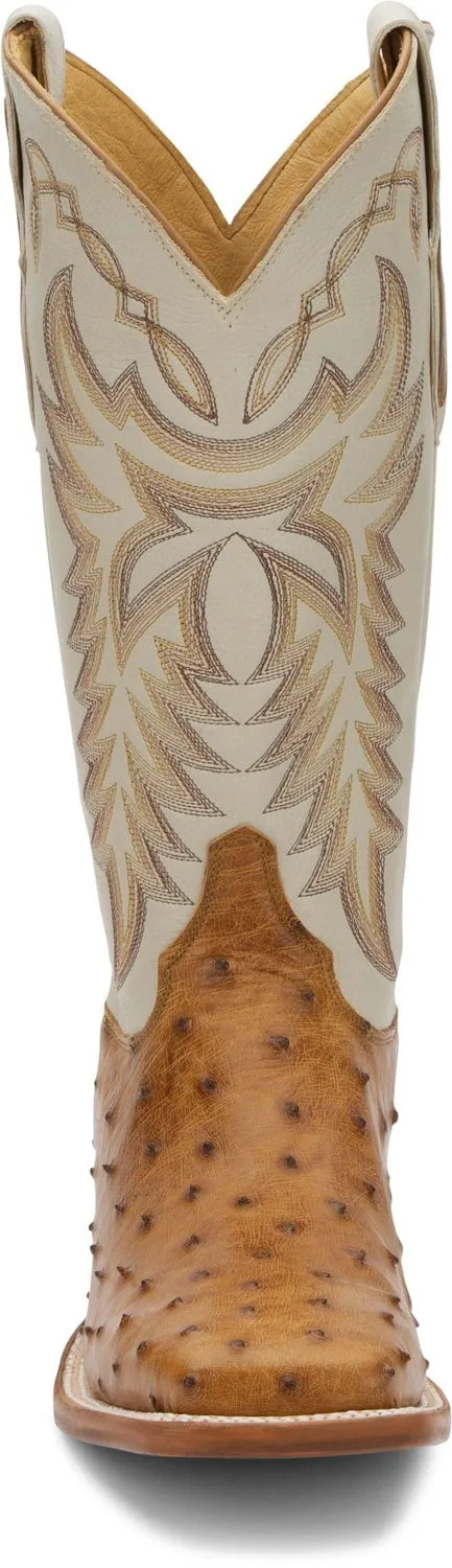 Justin Ivory Mens Antique Saddle Pascoe FQ Ostrich Cowboy Boots