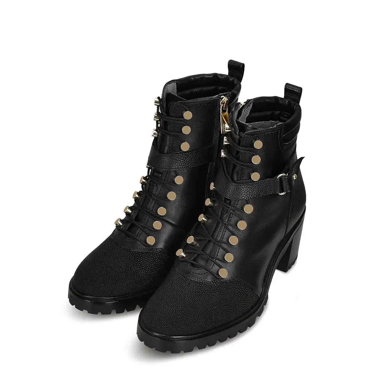 K34MTTS - Cuadra black fashion stingray ankle combat boots for women