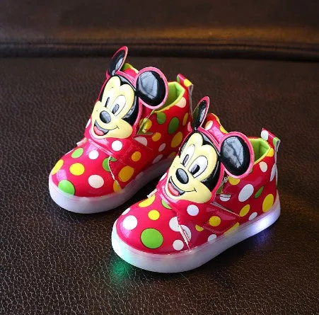 Kids Shoes With Light Boys Led Sneakers New Spring Autumn Dots Lighted Fashion Girls Mickey Shoes Children Shoes Size 21-30