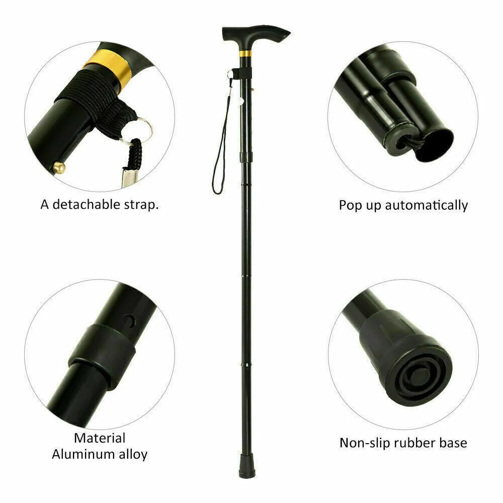 Lightweight Adjustable Folding Walking Stick for Hiking - Aluminum