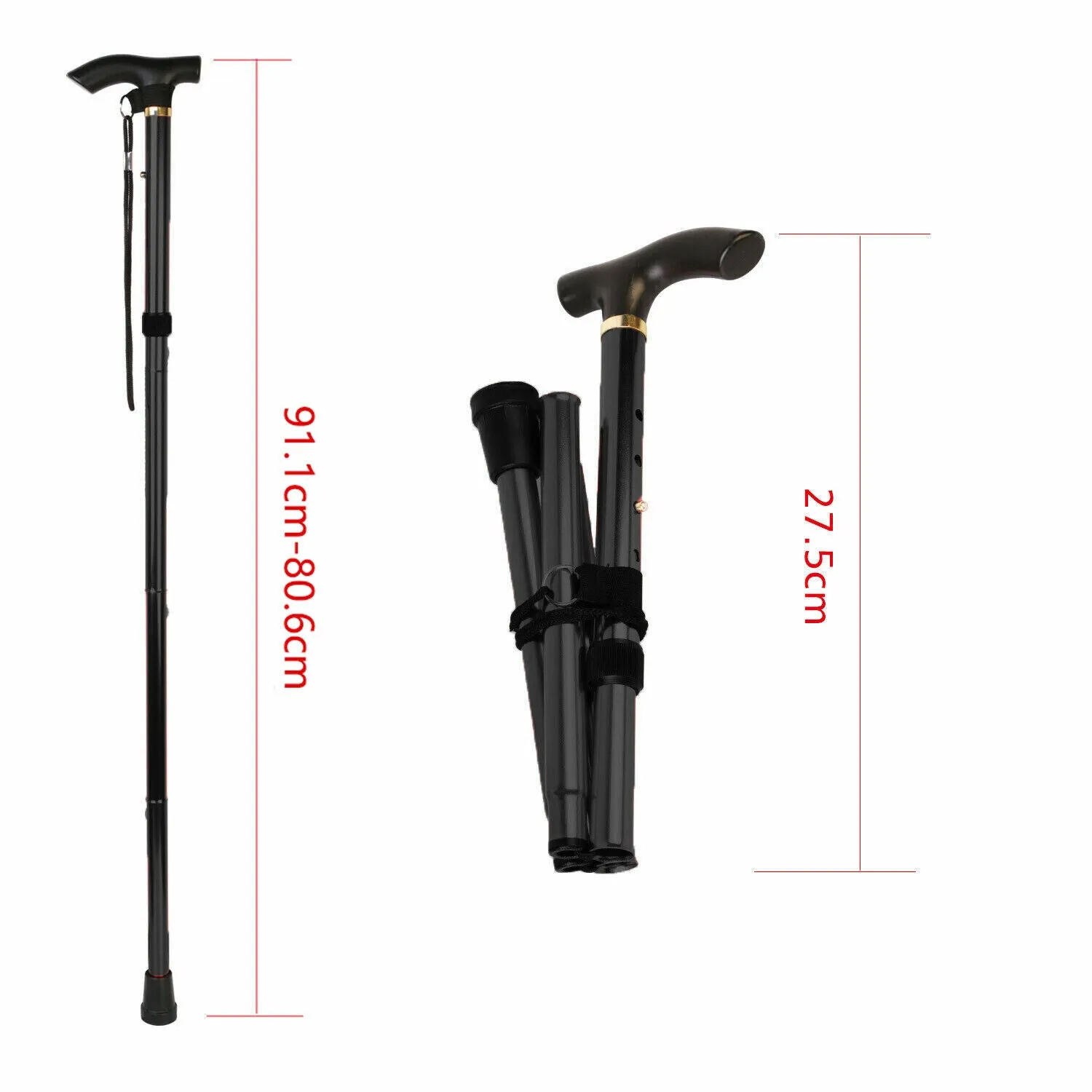 Lightweight Adjustable Folding Walking Stick for Hiking - Aluminum