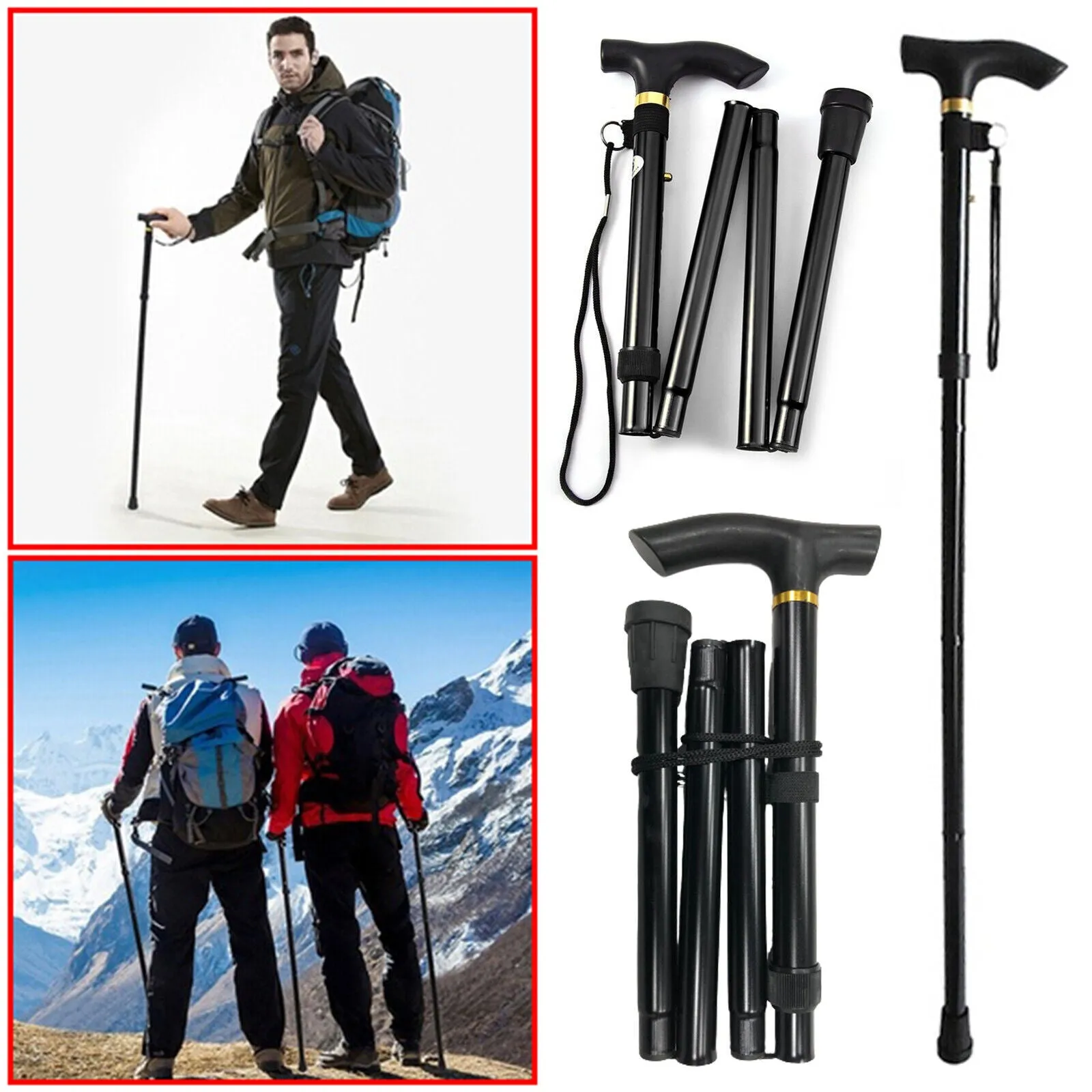 Lightweight Adjustable Folding Walking Stick for Hiking - Aluminum