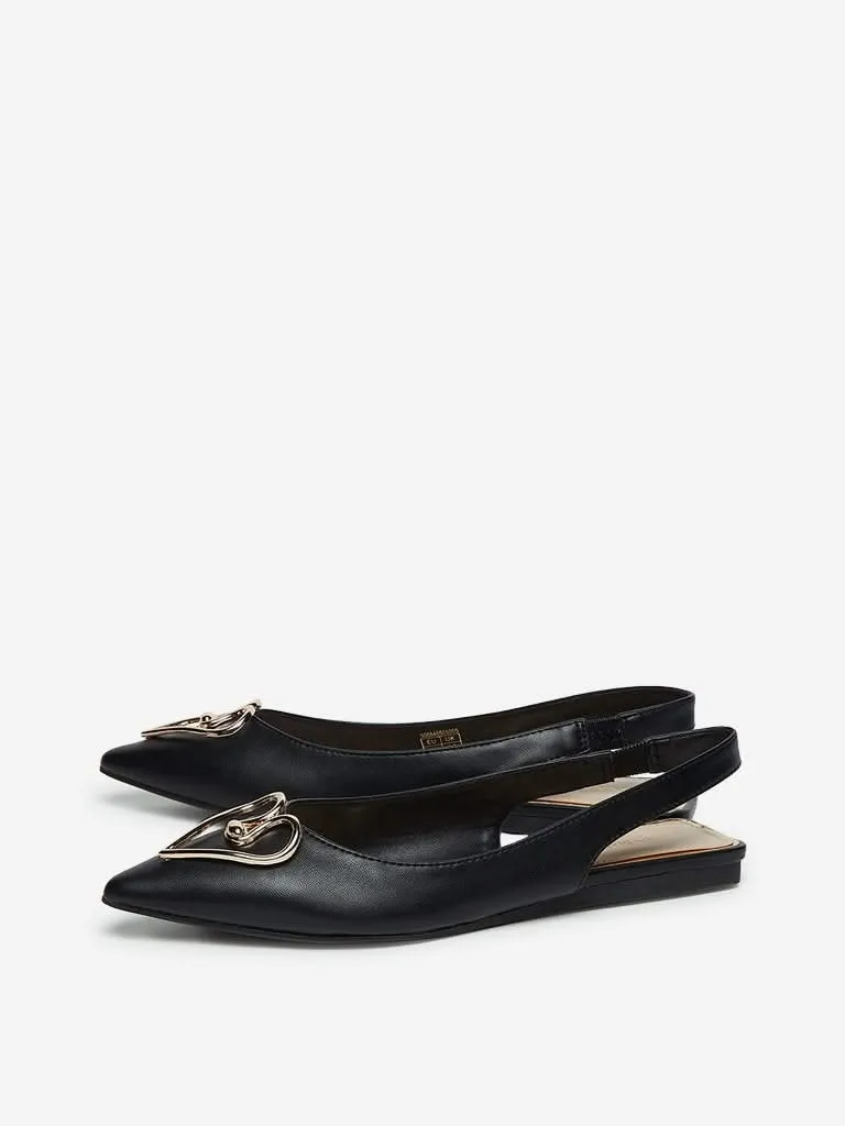 LUNA BLU Black Hardware Design Sling-Back Flats