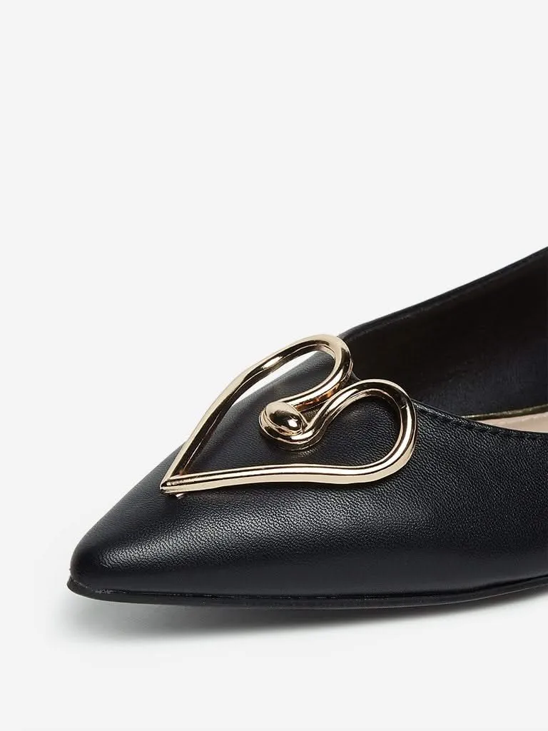 LUNA BLU Black Hardware Design Sling-Back Flats