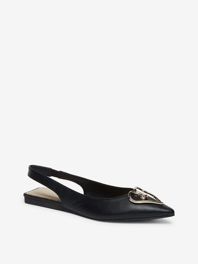 LUNA BLU Black Hardware Design Sling-Back Flats