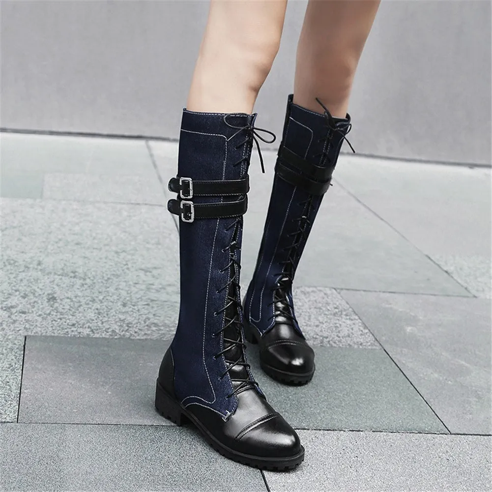 Martin boots Women denim Winter knee-high