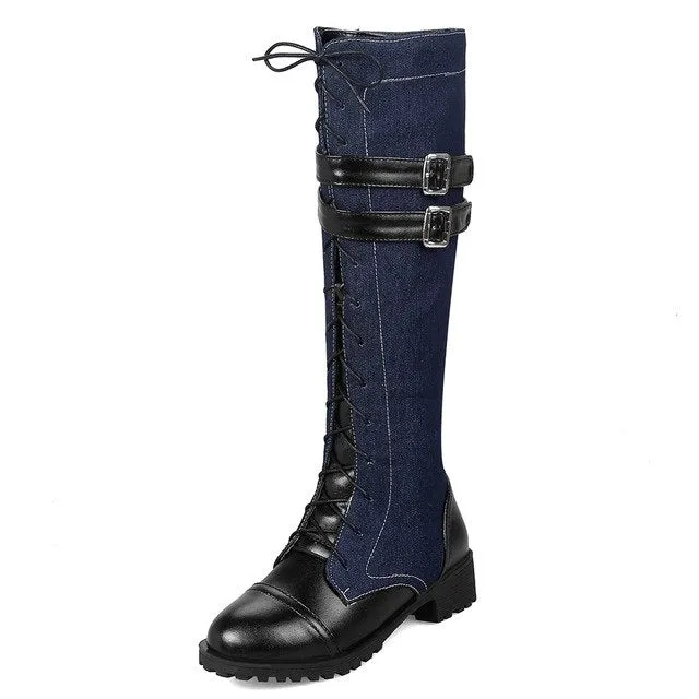 Martin boots Women denim Winter knee-high