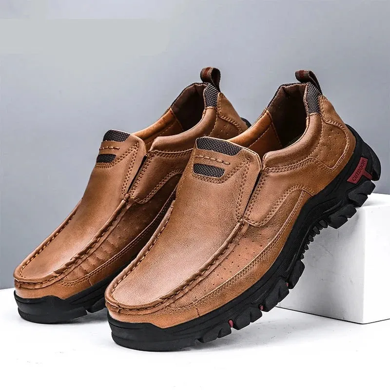 Men Casual Shoes Cowhide Genuine Leather Shoes Men Handmade Brand Footwear Non-slip Thick Sole Fashion Soft Sewing Shoes