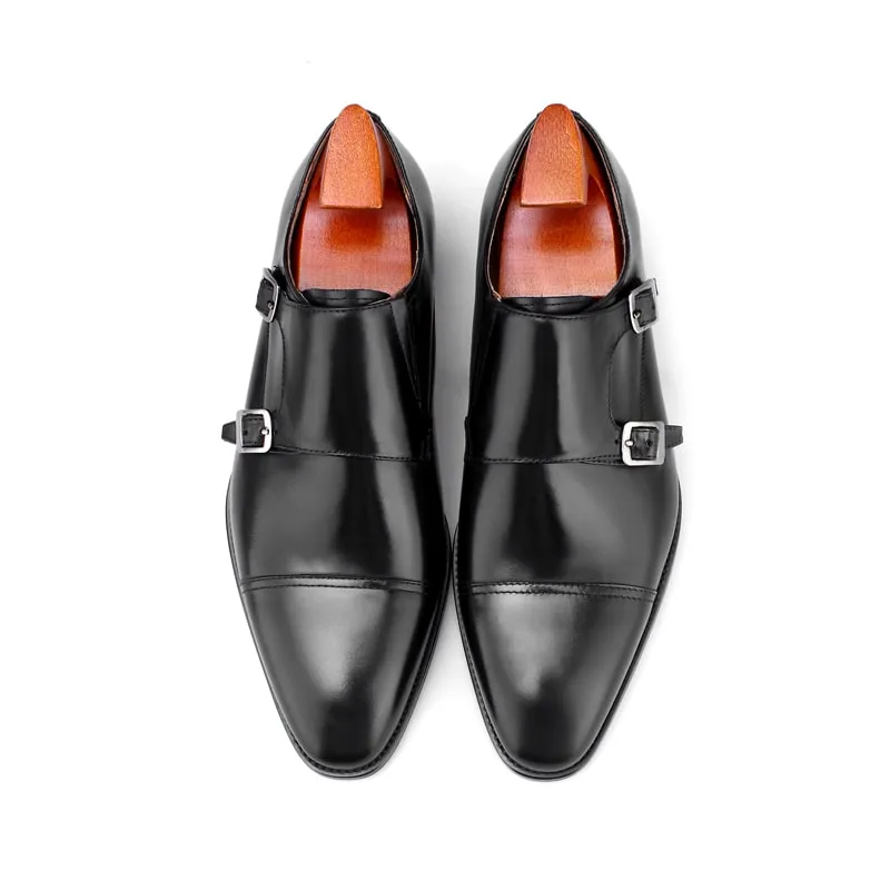 Men's Black Double Monk Strap Shoes