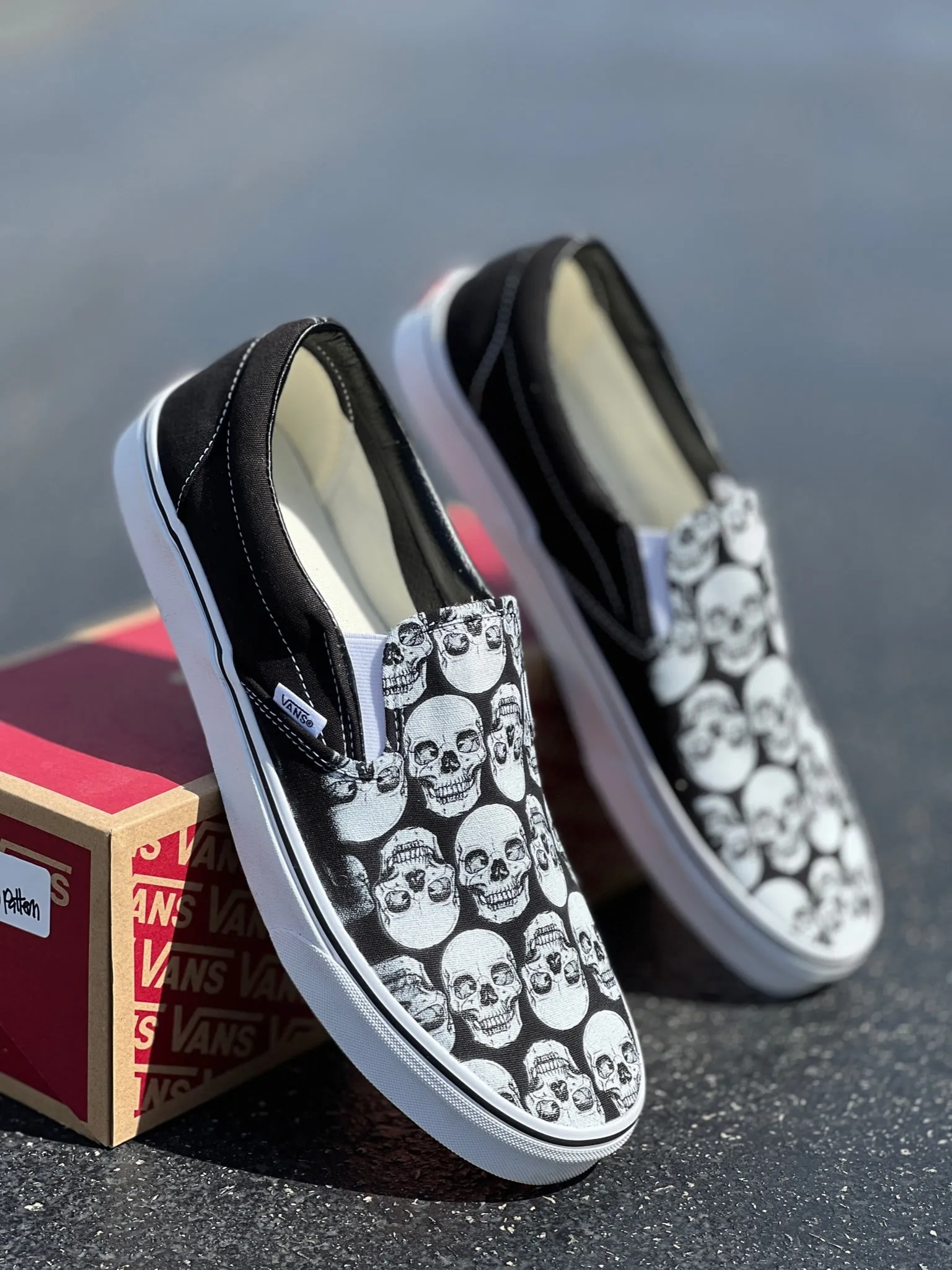 Multiple Skull Head Tile Print Spooky Black Slip On Vans