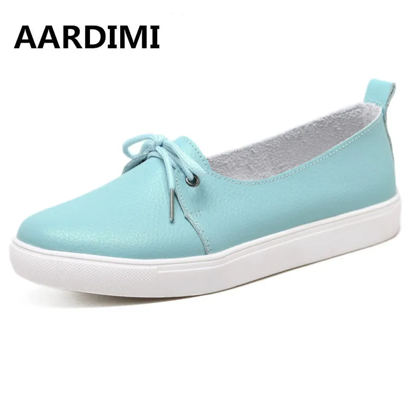 New arrival spring lovely solid women shoes genuine leather women flats shoes 4 colors single boat shoes woman causal loafers