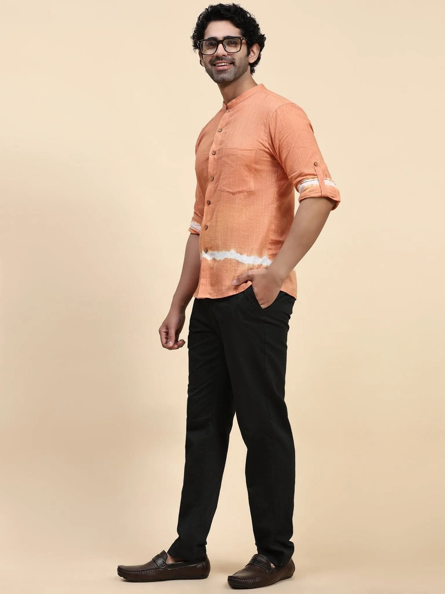 Orange Hand Dyed Cotton Men Shirt