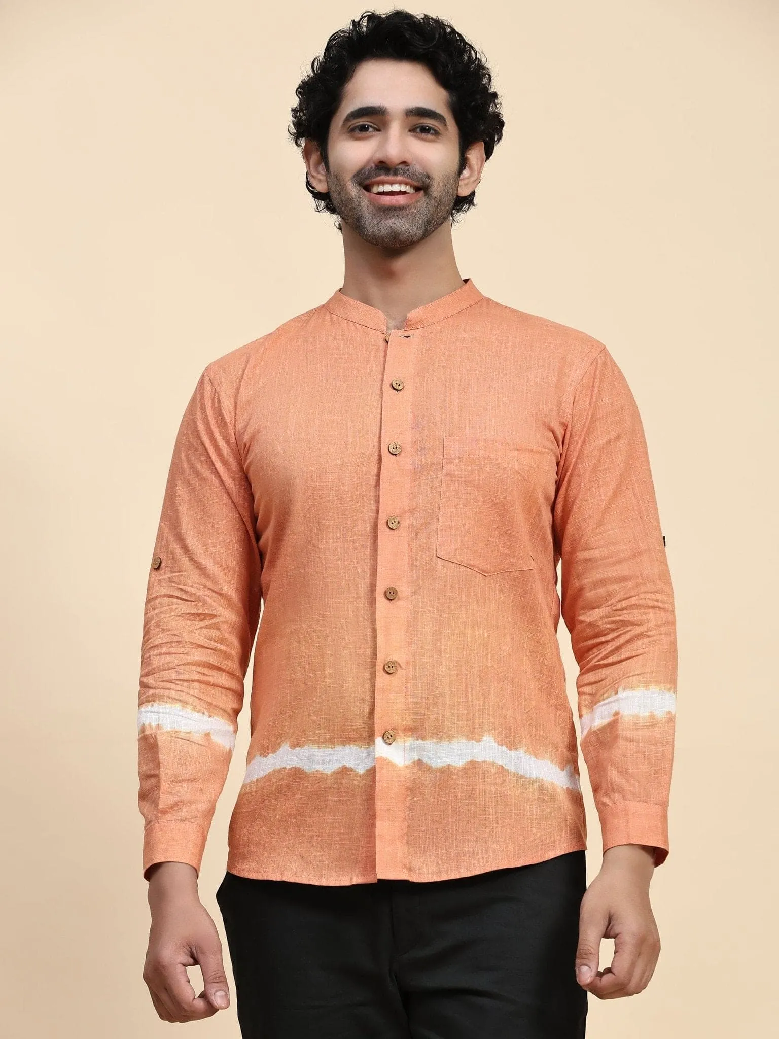 Orange Hand Dyed Cotton Men Shirt