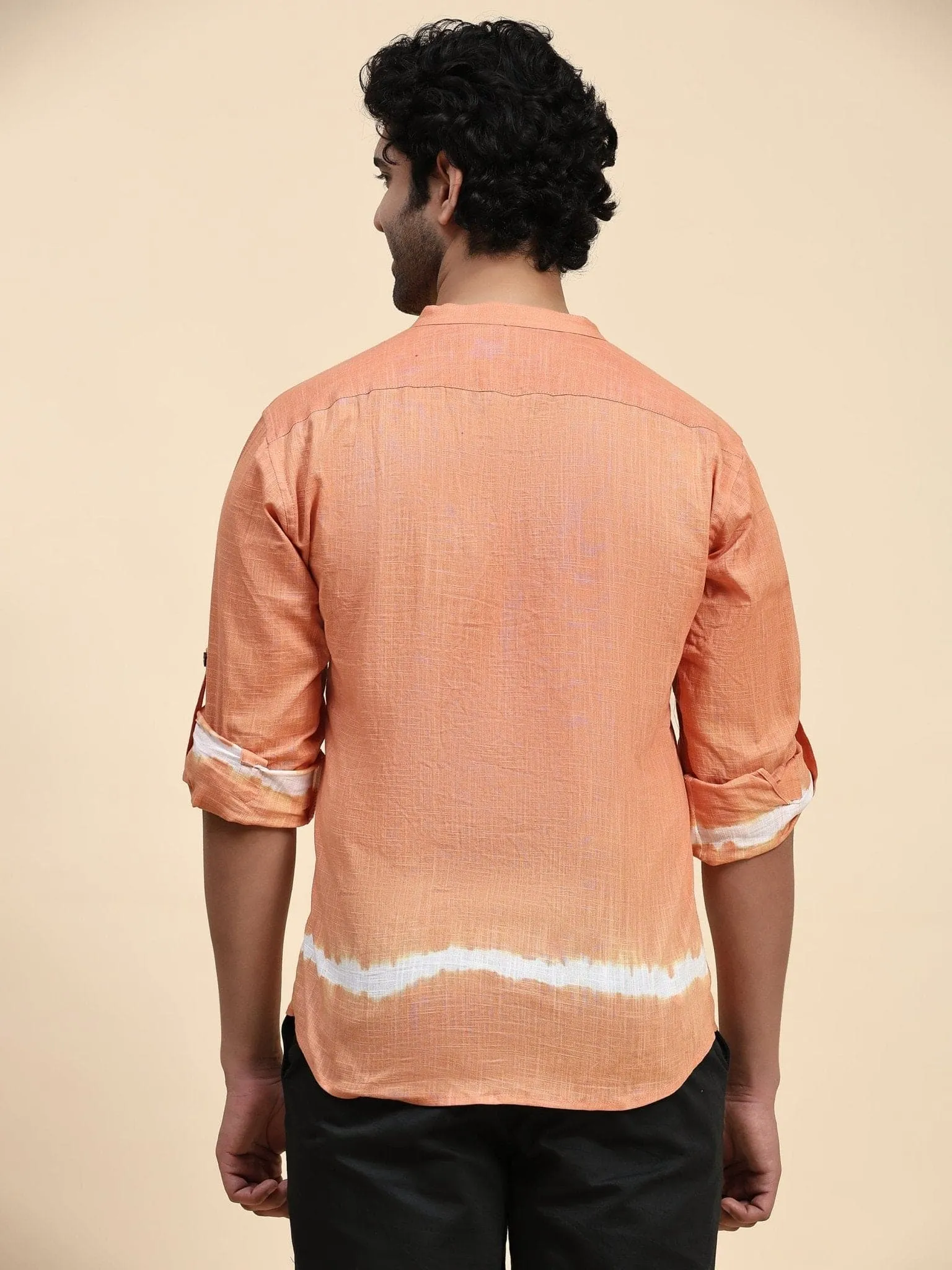 Orange Hand Dyed Cotton Men Shirt