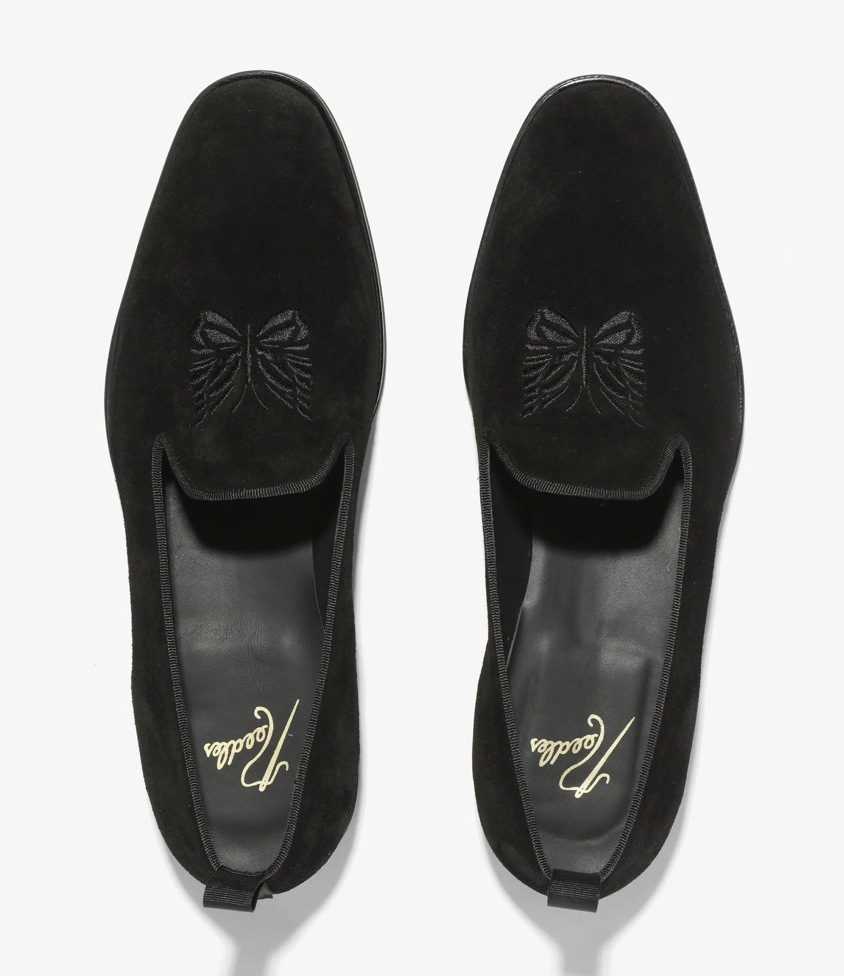 Papillon Embroidered Slip-On – Black Suede