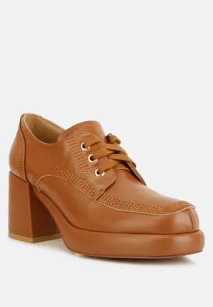 Quecha Leather Block Heel Oxfords in Tan