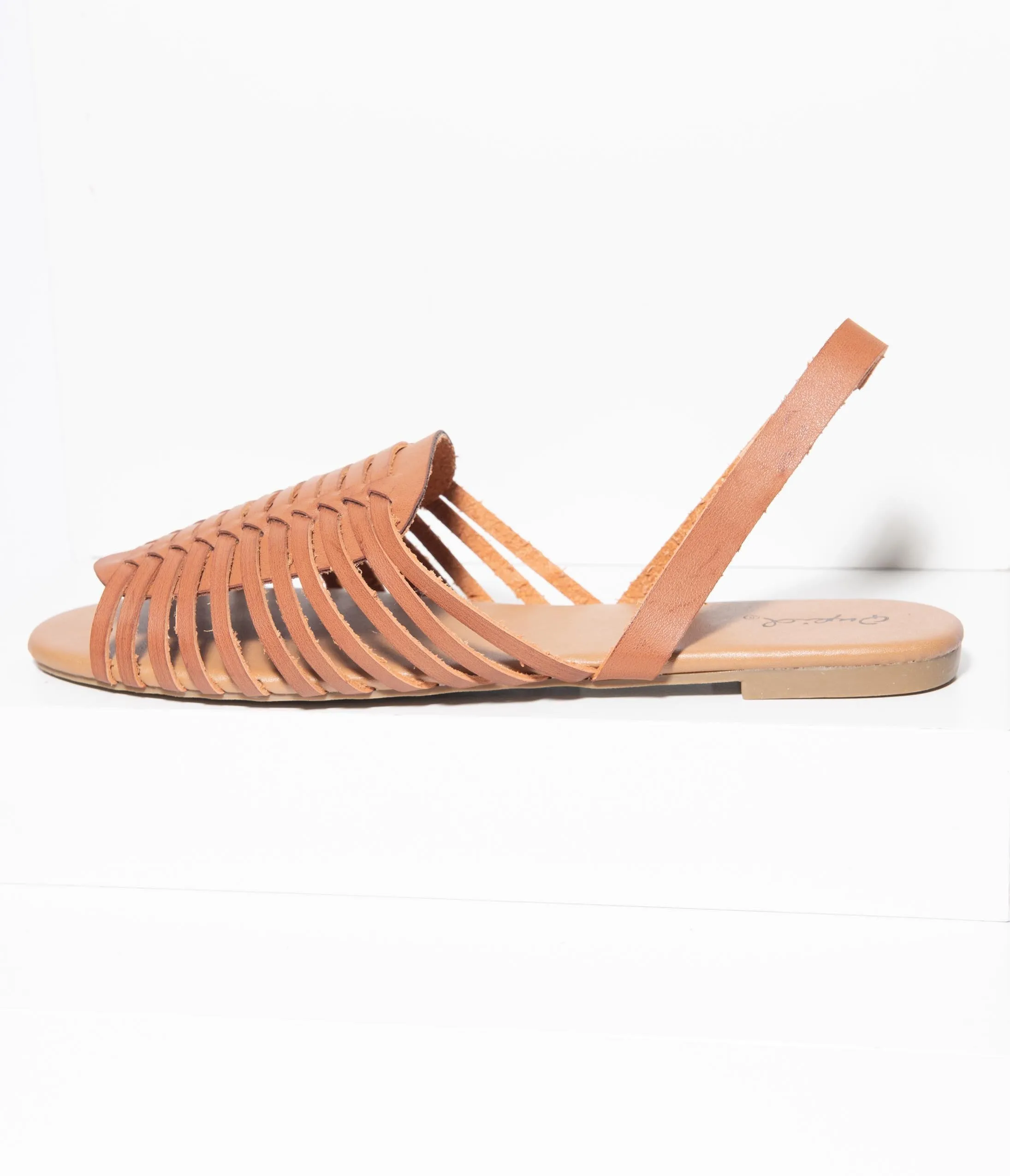 Retro Brown Woven Leatherette Sandal