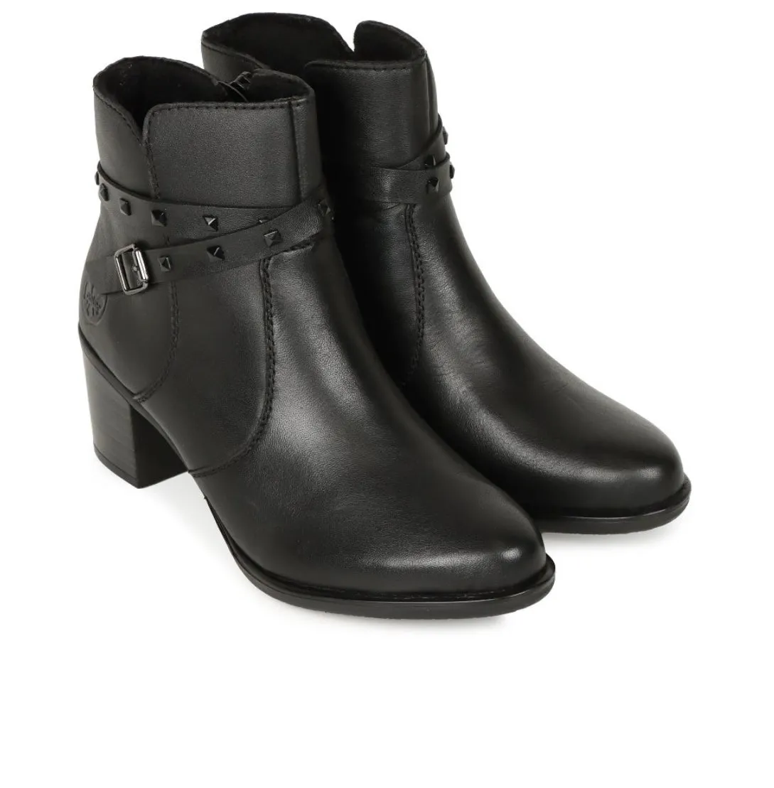 Rieker Y2059-00 Lugano Black Leather Block Heeled Ankle Boots