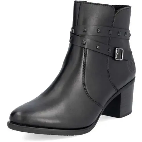 Rieker Y2059-00 Lugano Black Leather Block Heeled Ankle Boots