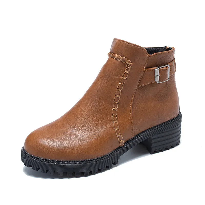 SH331 - Mid Heel Buckle Boots