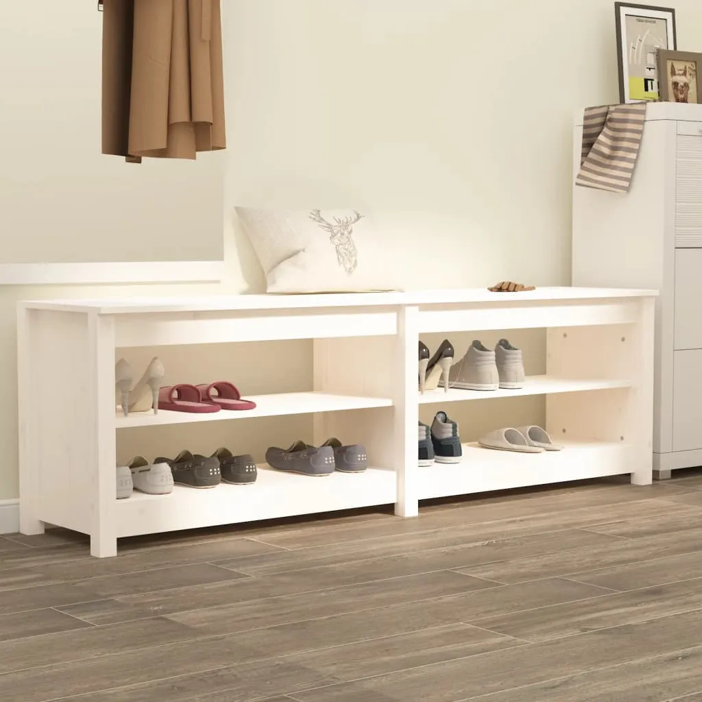 Shoe Bench White 160x36.5x50 cm Solid Wood Pine