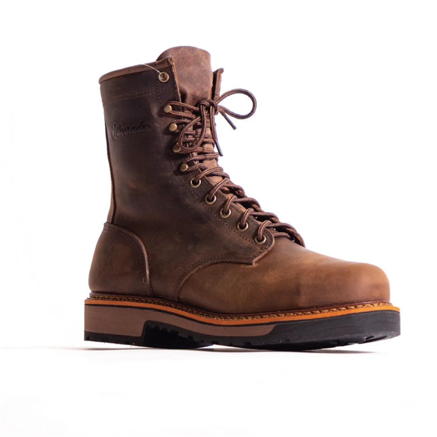 Silverado Mens 8in Lumberjack Shipyard Oil Brown Leather Work Boots