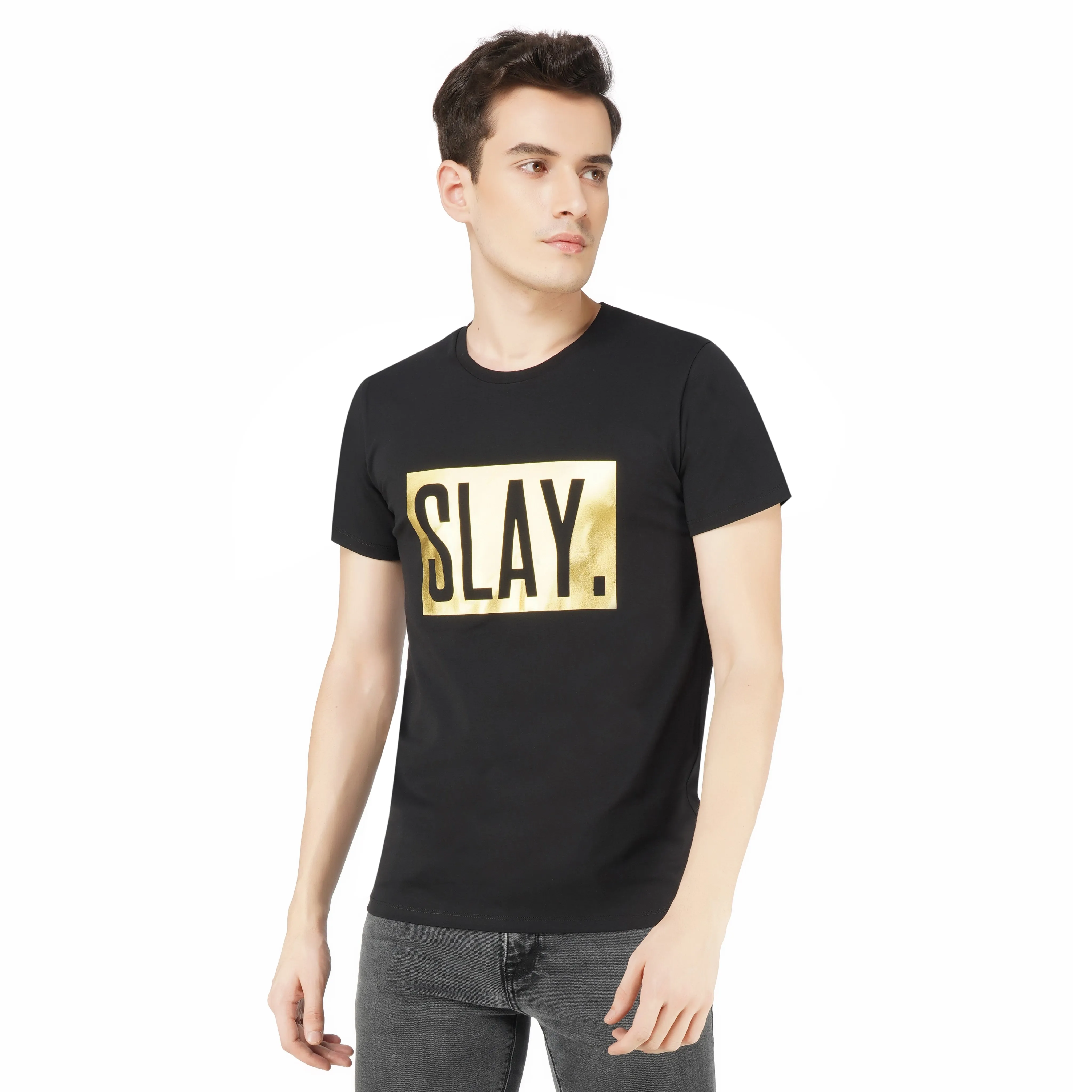 SLAY. Men's Reflective Gold Foil Print T-shirt Premium Limited Edition