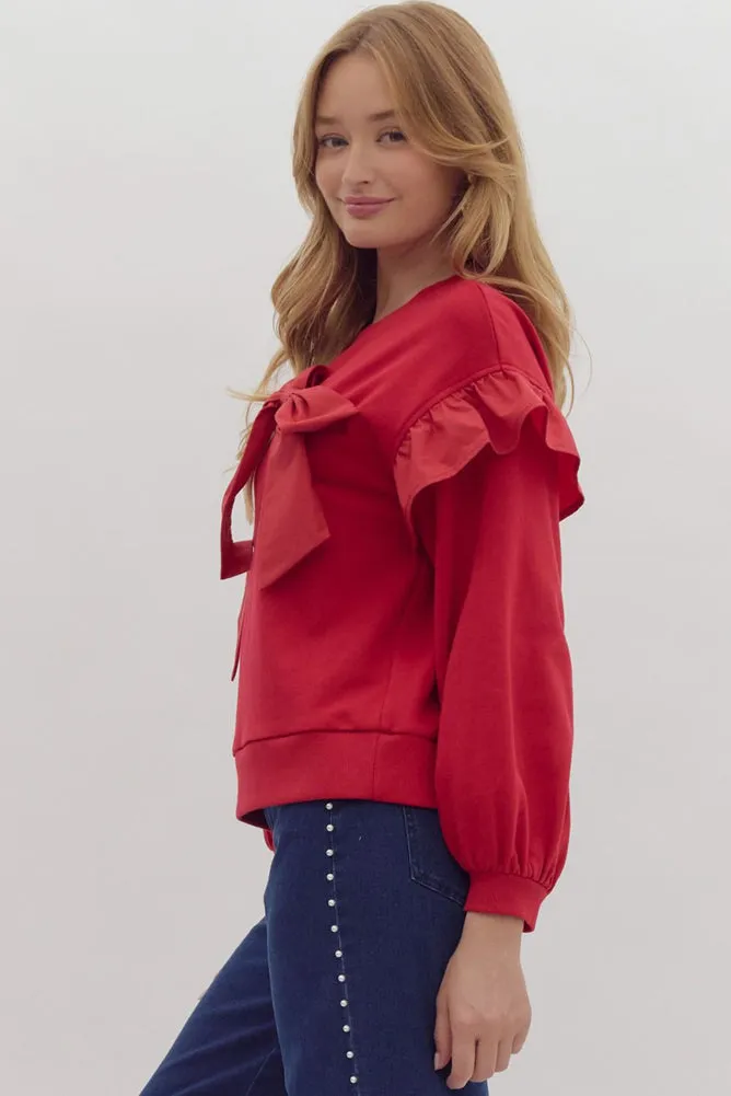 Solid LS Bow Top in Red by Entro