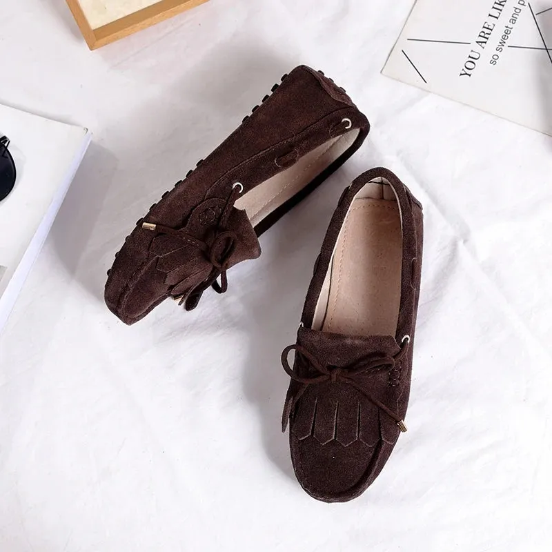 Spring Summer Women's Flat Shoes Genuine Leather Woman Shoes Flats Casual Loafers Soft Slip On Moccasins Lady Driving Shoes