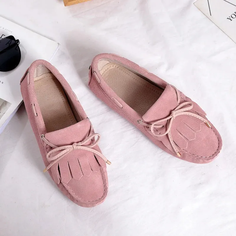 Spring Summer Women's Flat Shoes Genuine Leather Woman Shoes Flats Casual Loafers Soft Slip On Moccasins Lady Driving Shoes