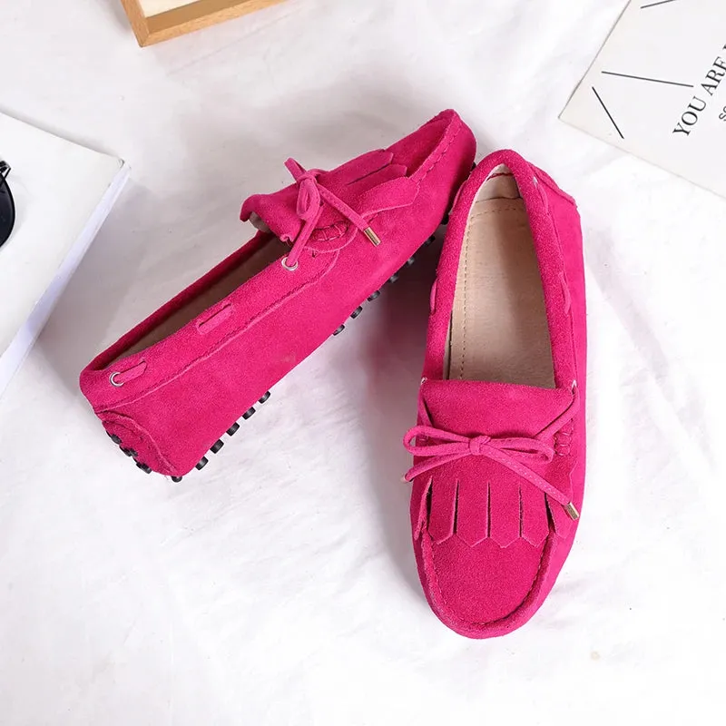 Spring Summer Women's Flat Shoes Genuine Leather Woman Shoes Flats Casual Loafers Soft Slip On Moccasins Lady Driving Shoes