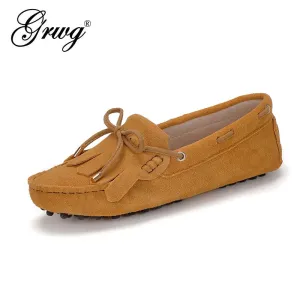 Spring Summer Women's Flat Shoes Genuine Leather Woman Shoes Flats Casual Loafers Soft Slip On Moccasins Lady Driving Shoes