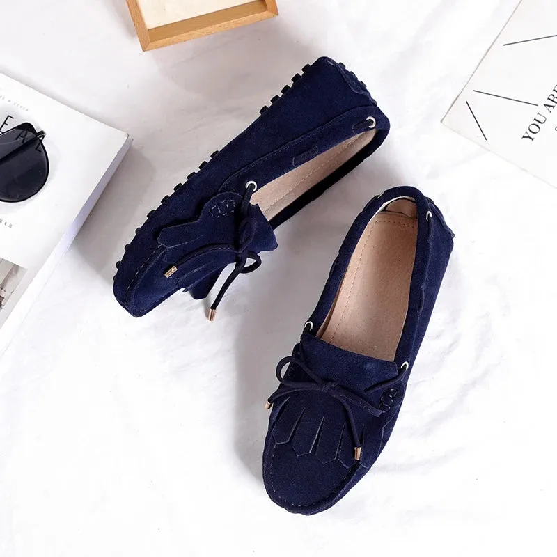 Spring Summer Women's Flat Shoes Genuine Leather Woman Shoes Flats Casual Loafers Soft Slip On Moccasins Lady Driving Shoes