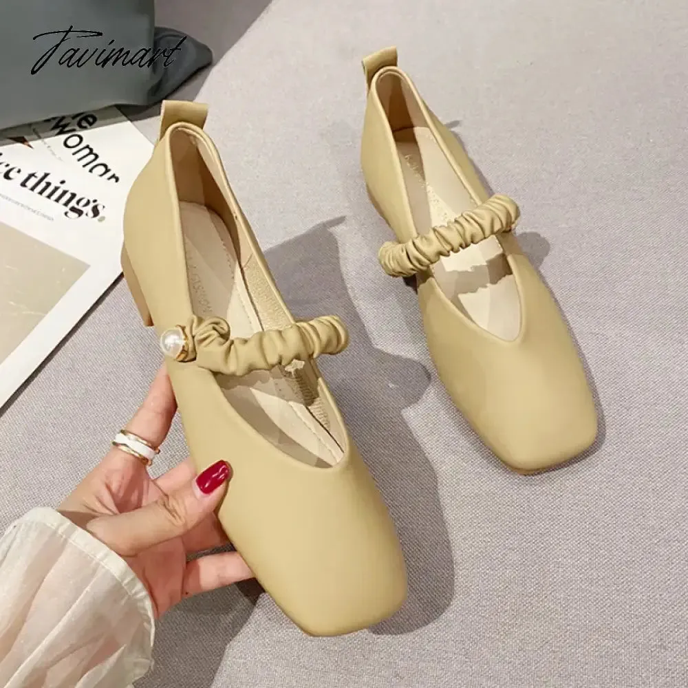 TAVIMART  Autumn New Square Toe Women's Mary Jane Shoes Fashion Loafers White Casual Ladies Shallow Low Heel Shoes Zapatos