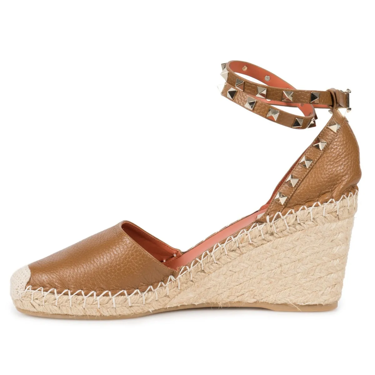 Valentino Light Brown Rockstud Espadrille Wedge