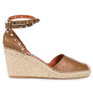 Valentino Light Brown Rockstud Espadrille Wedge