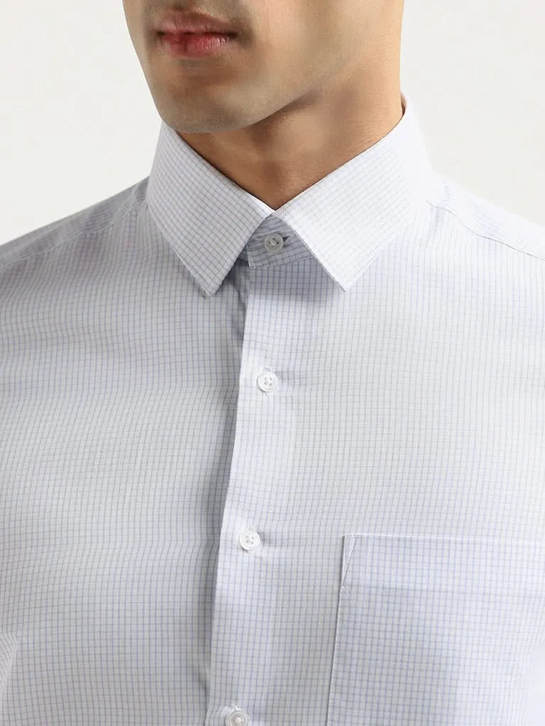 WES Formals Checked White Cotton Slim Fit Shirt