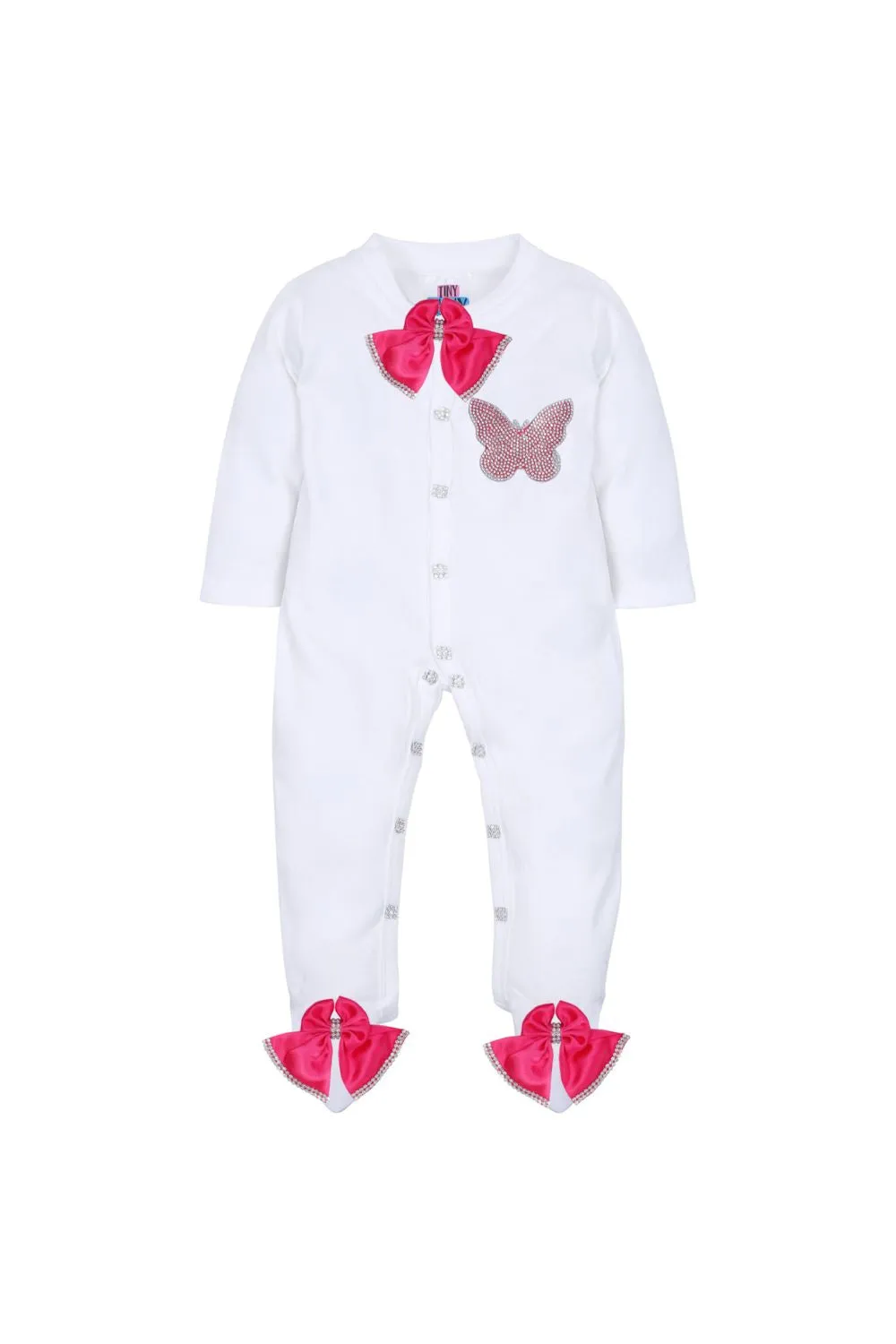 White Butterfly Embroidered Sleepsuit With Shoes Set