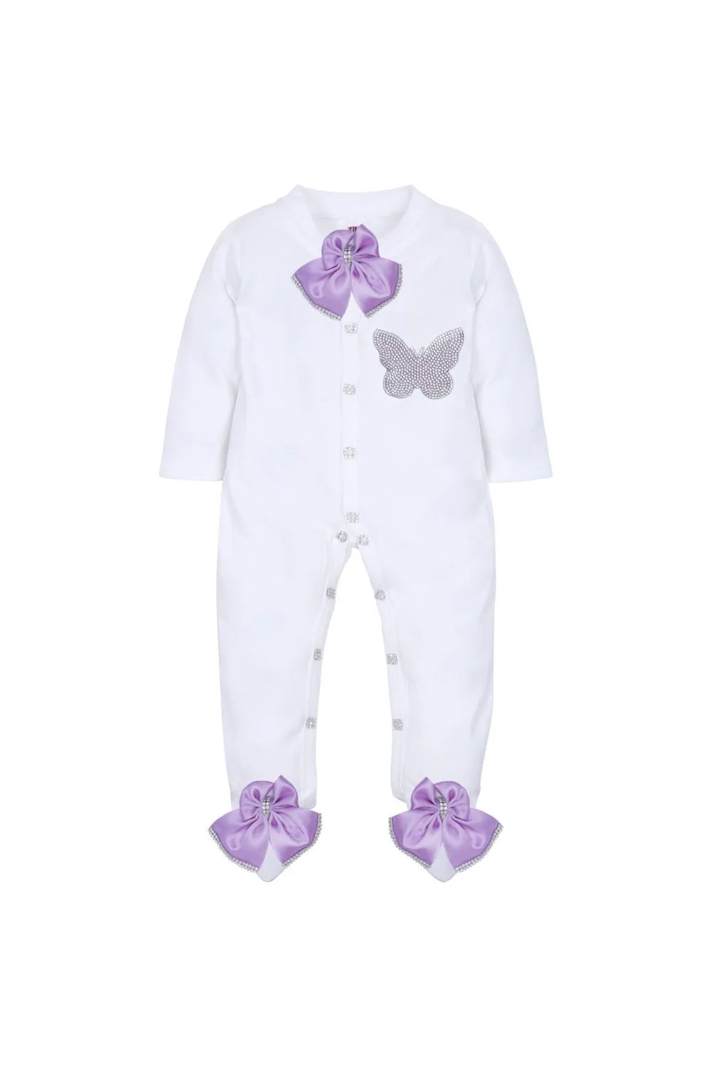 White Butterfly Embroidered Sleepsuit With Shoes Set