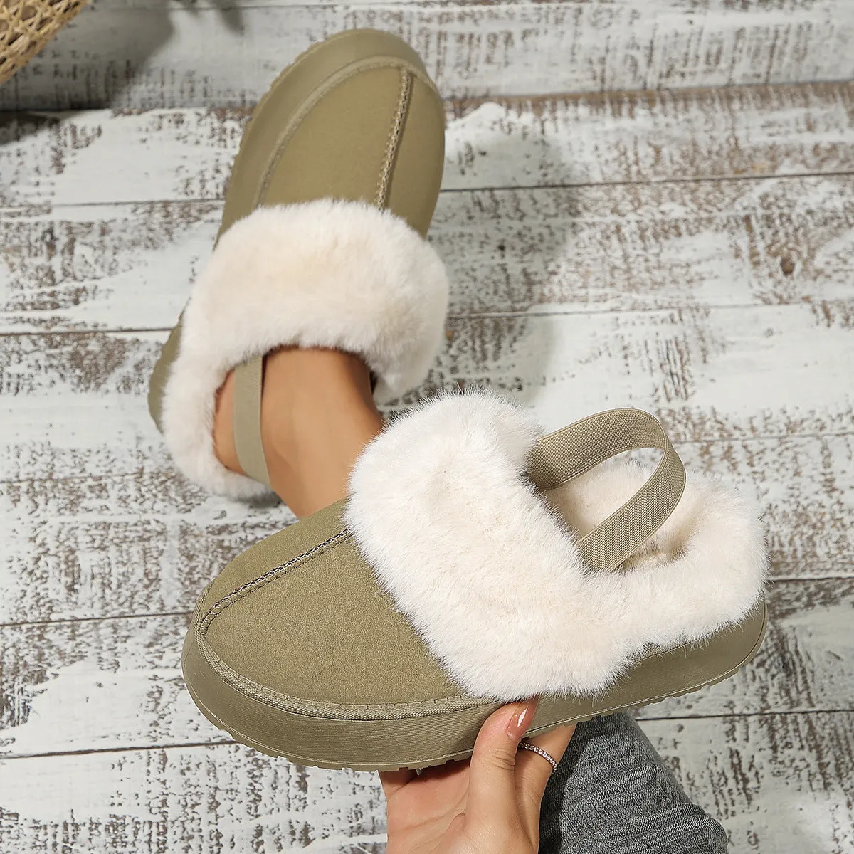 Winter Plush Home Slippers With Back-heeled Elastic Band for Women