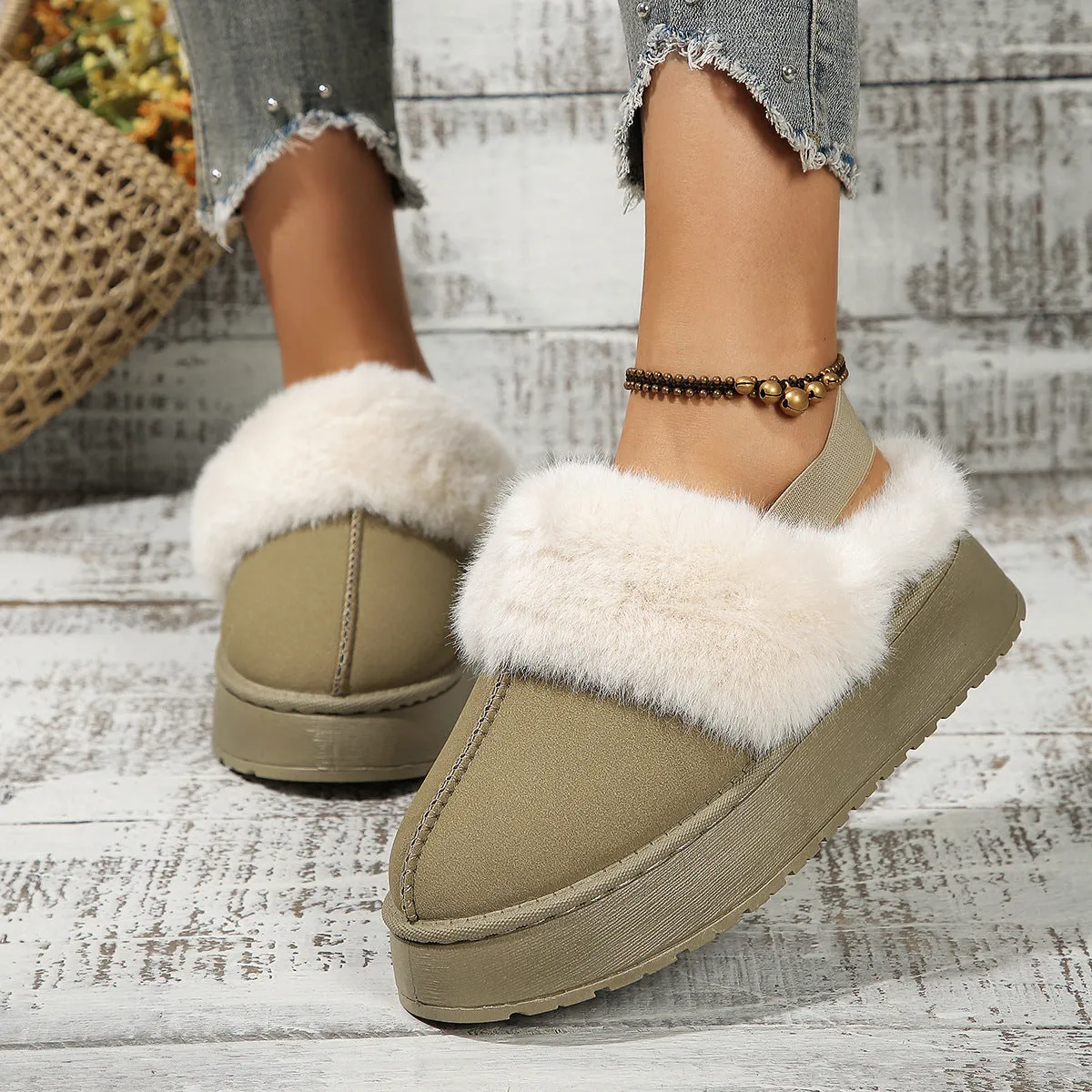 Winter Plush Home Slippers With Back-heeled Elastic Band for Women