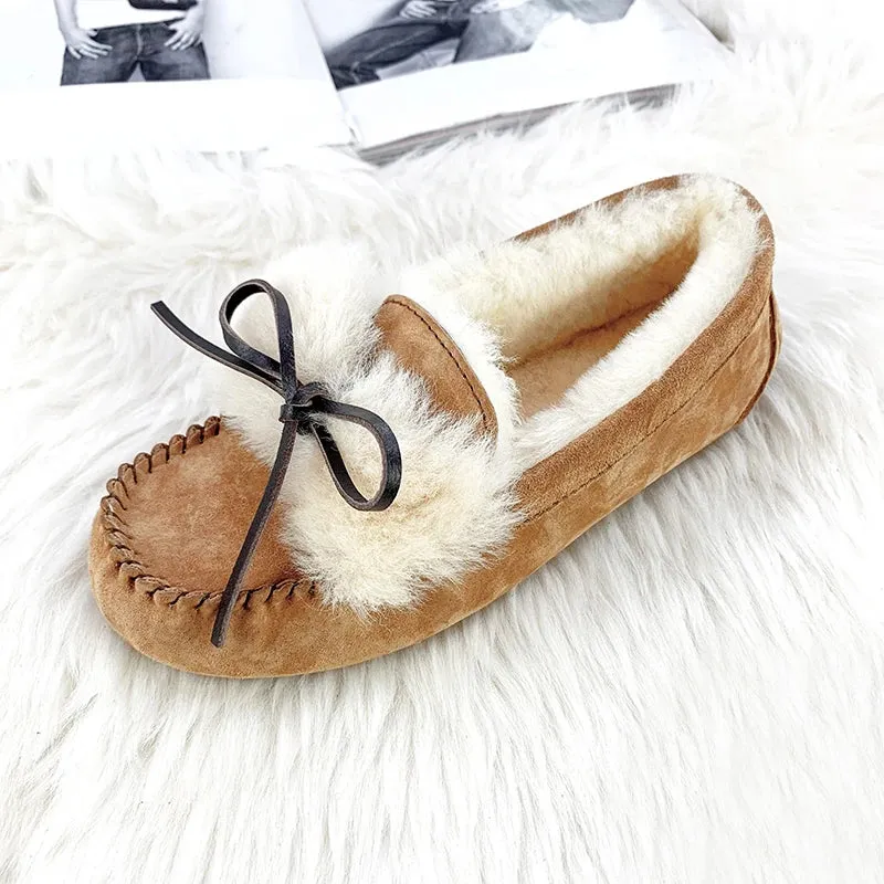 Women 100% Natural Fur Shoes Moccasins Loafers Soft Genuine Leather Leisure Flats Female Casual Footwear Size 34-44