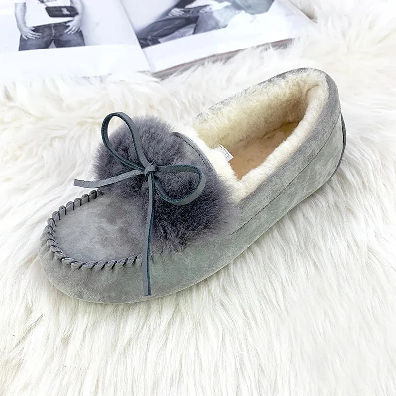 Women 100% Natural Fur Shoes Moccasins Loafers Soft Genuine Leather Leisure Flats Female Casual Footwear Size 34-44